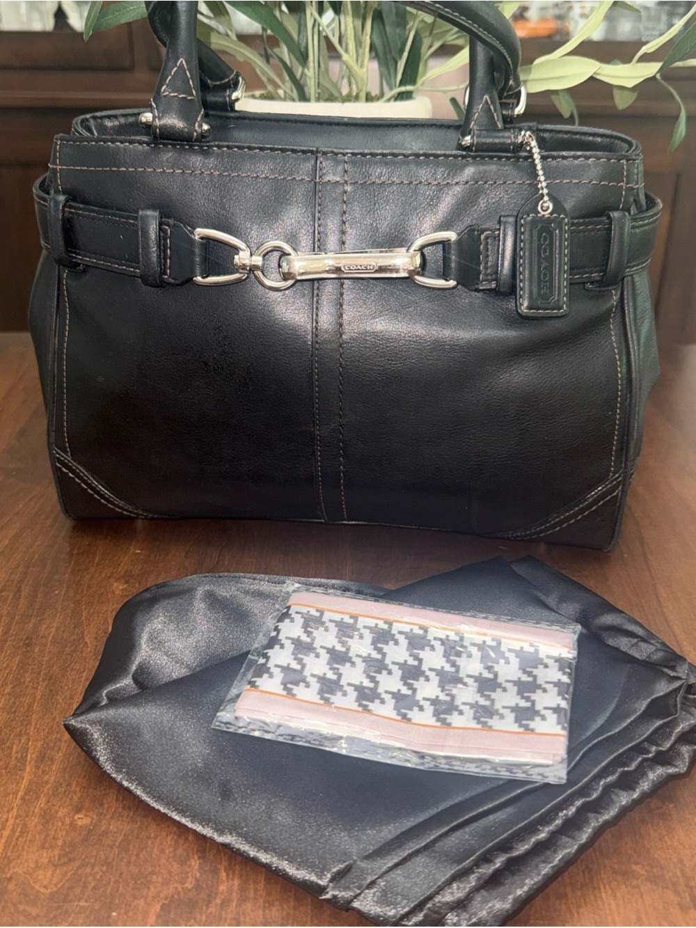 Coach Black Leather Satchel with Silver Horsebit Detail